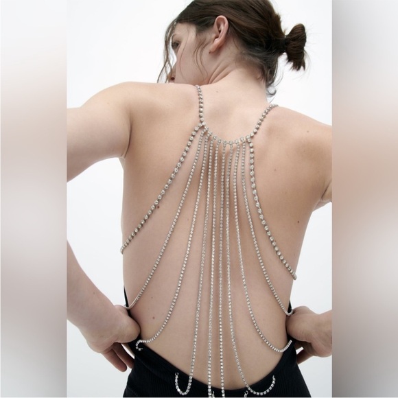 New ! Zara M/L rhinestone strappy ribbed stretchy jumpsuit. - Picture 3 of 16